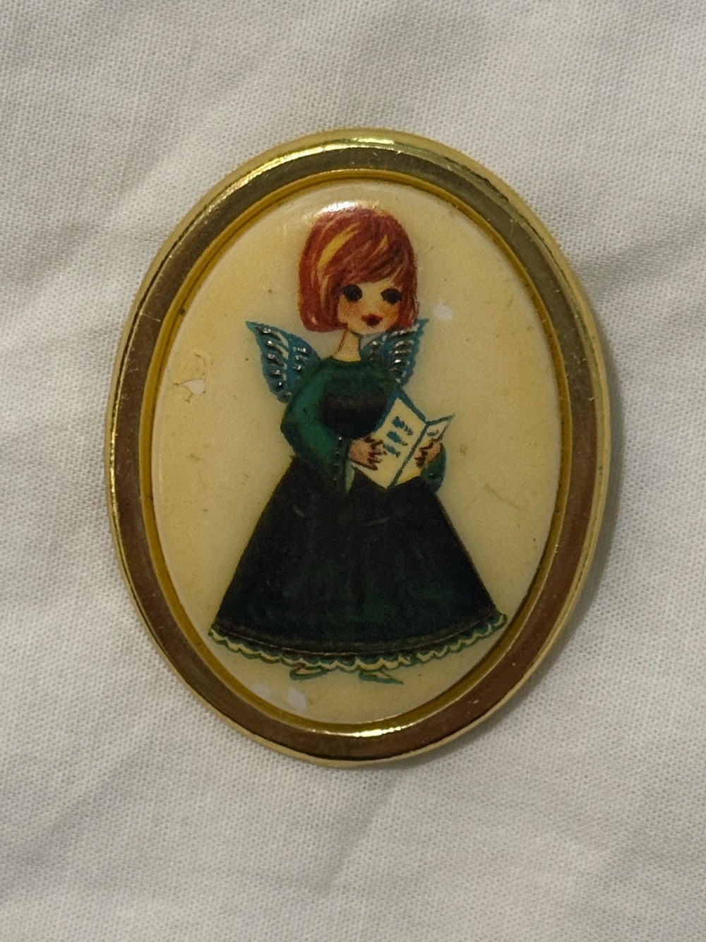 Vintage Oval Cabochon Angel Brooch